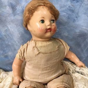 Vintage Creepy Baby Doll, Distressed Dolly, Hallow